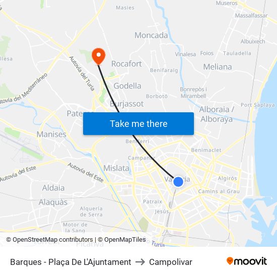 Barques - Plaça De L'Ajuntament to Campolivar map