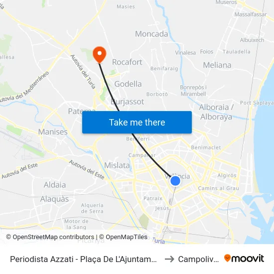 Periodista Azzati - Plaça De L'Ajuntament to Campolivar map