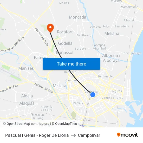 Pascual I Genís - Roger De Llòria to Campolivar map
