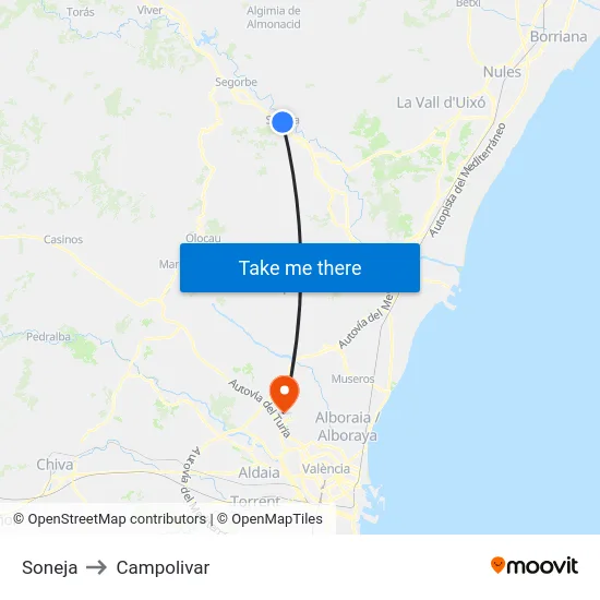 Soneja to Campolivar map