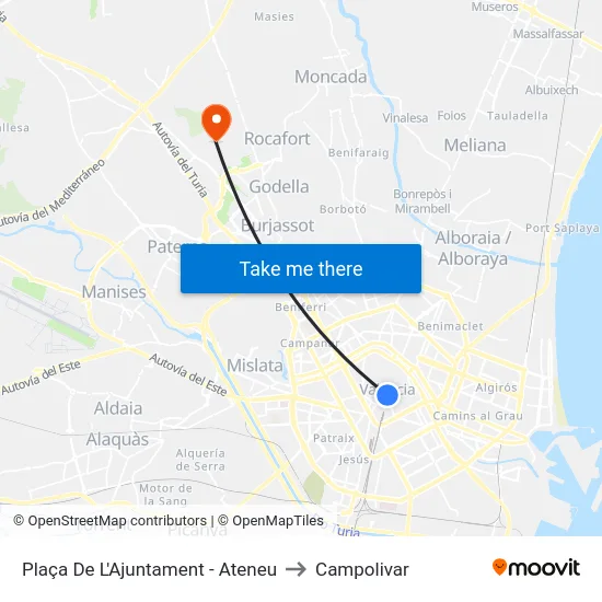 Plaça De L'Ajuntament - Ateneu to Campolivar map