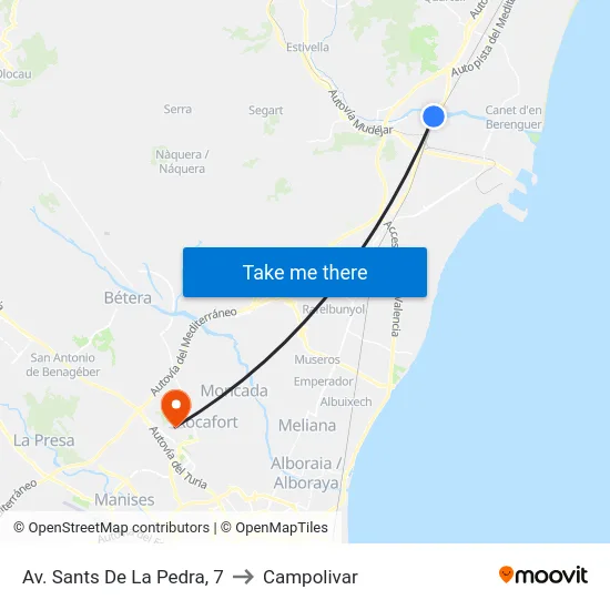 Av. Sants De La Pedra, 7 to Campolivar map
