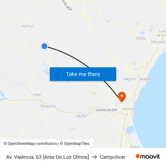 Av. València, 63 [Aras De Los Olmos] to Campolivar map