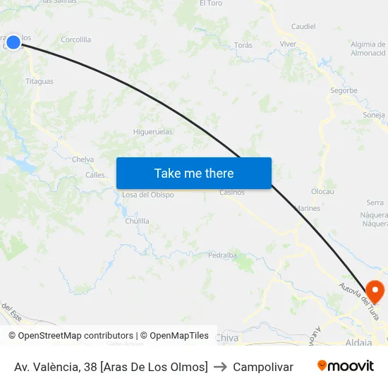 Av. València, 38 [Aras De Los Olmos] to Campolivar map