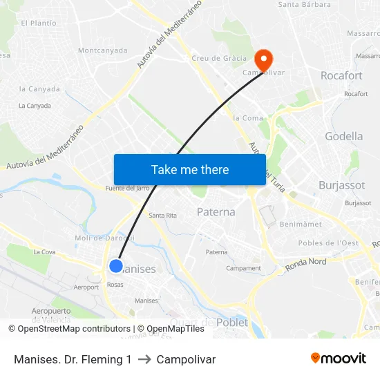 Manises. Dr. Fleming 1 to Campolivar map