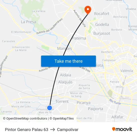 Torrent. Pintor Genaro Palau 63 to Campolivar map