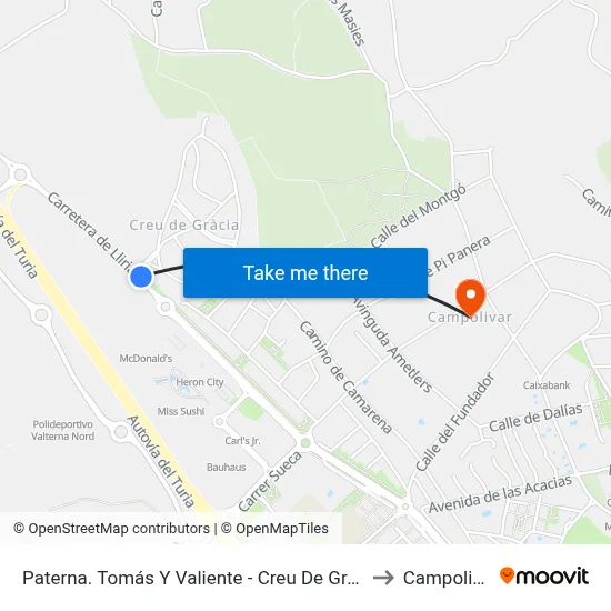 Paterna. Tomás Y Valiente - Creu De Gràcia I to Campolivar map