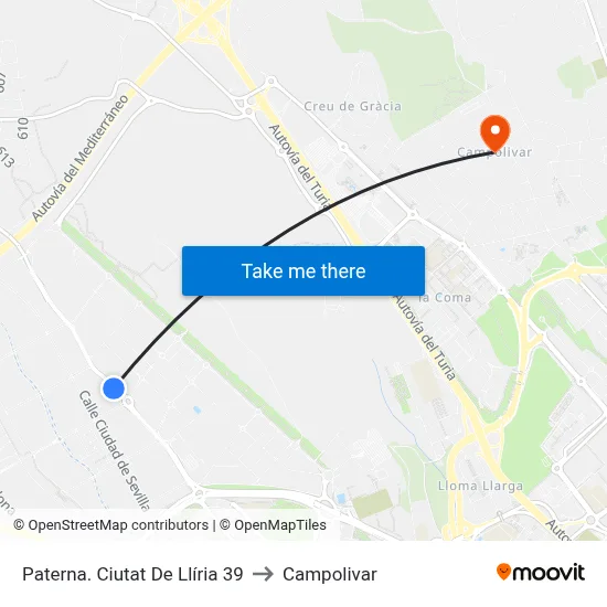 Paterna. Ciutat De Llíria 39 to Campolivar map