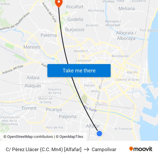 C/ Pérez Llácer (C.C. Mn4) [Alfafar] to Campolivar map
