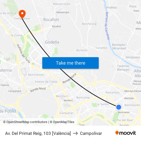 Av. Del Primat Reig, 103 [València] to Campolivar map