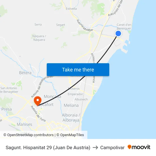 Sagunt. Hispanitat 29 (Juan De Austria) to Campolivar map