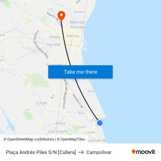 Plaça Andrés Piles S/N [Cullera] to Campolivar map
