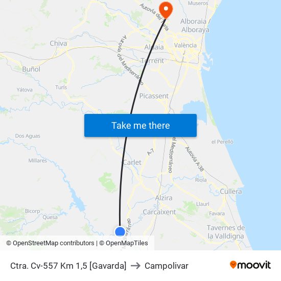 Ctra. Cv-557 Km 1,5 [Gavarda] to Campolivar map