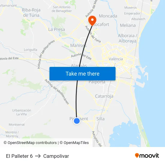 El Palleter 6 to Campolivar map