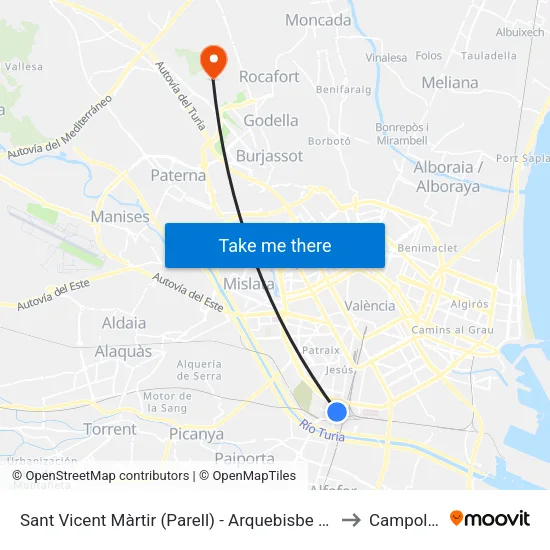 Sant Vicent Màrtir (Parell) - Arquebisbe Olaechea to Campolivar map