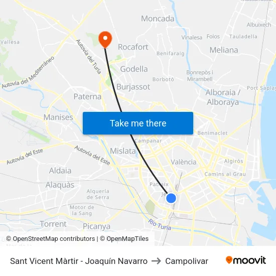 Sant Vicent Màrtir - Joaquín Navarro to Campolivar map