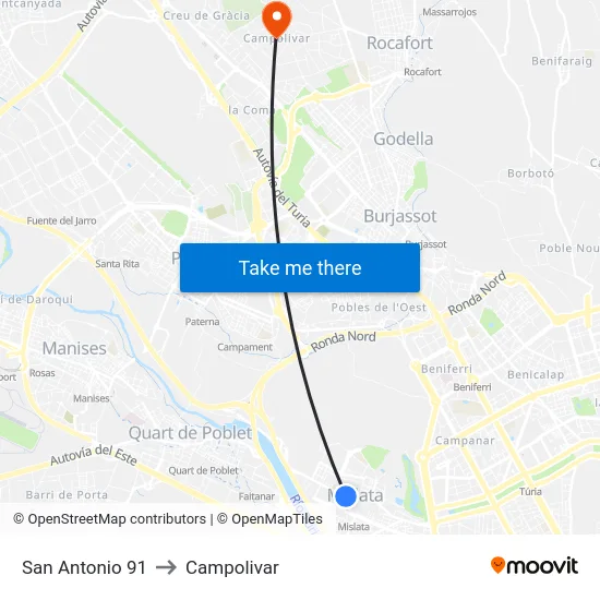 San Antonio 91 to Campolivar map