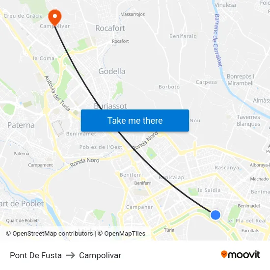 Pont De Fusta to Campolivar map