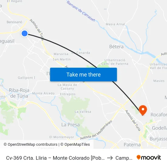 Cv-369 Crta. Lliria – Monte Colorado [Pobla De Vallbona, La] to Campolivar map