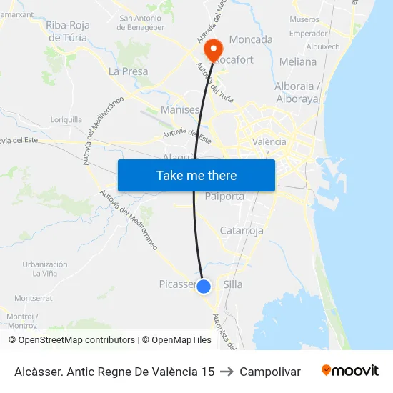 Alcàsser. Antic Regne De València 15 to Campolivar map