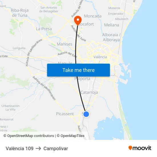València 109 to Campolivar map
