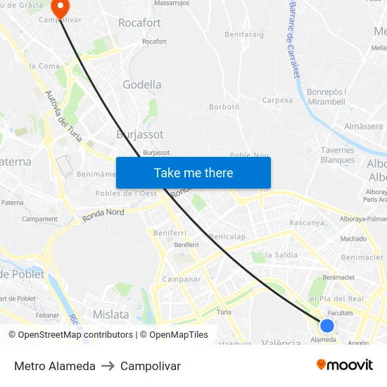 Metro Alameda to Campolivar map