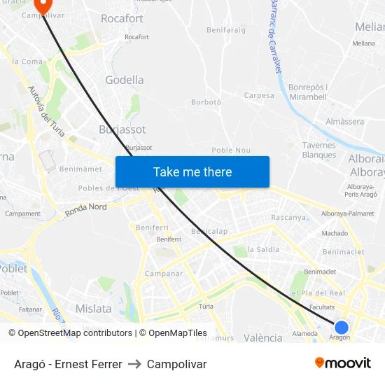 Aragó - Ernest Ferrer to Campolivar map
