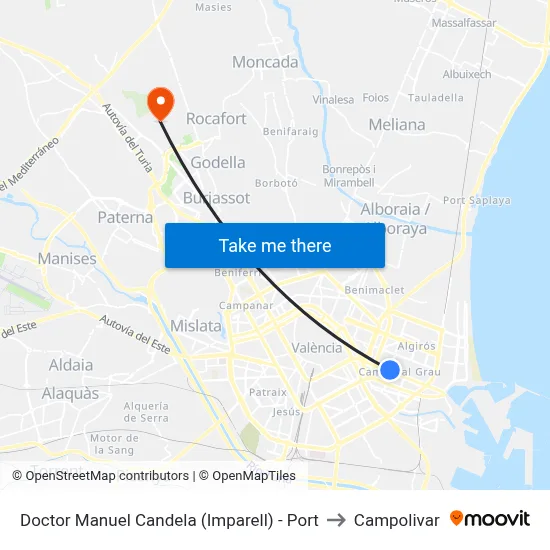 Doctor Manuel Candela (Imparell) - Port to Campolivar map