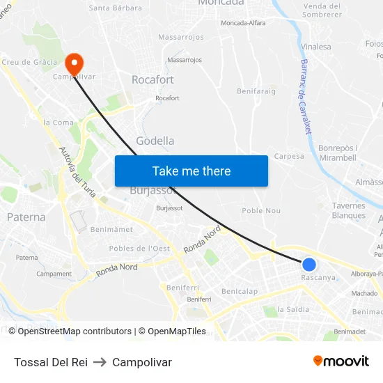 Tossal Del Rei to Campolivar map