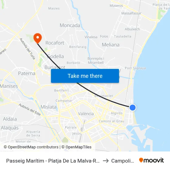 Passeig Marítim - Platja De La Malva-Rosa to Campolivar map