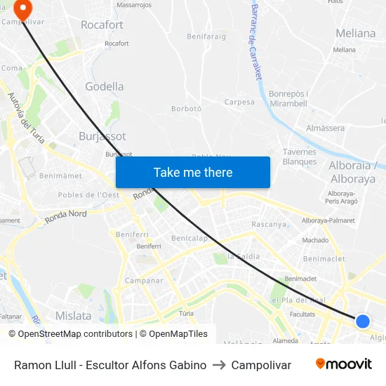 Ramon Llull - Escultor Alfons Gabino to Campolivar map