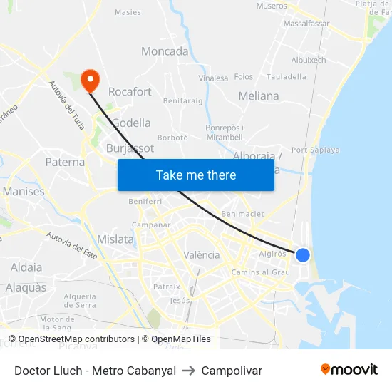 Doctor Lluch - Metro Cabanyal to Campolivar map