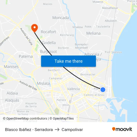 Blasco Ibáñez - Serradora to Campolivar map