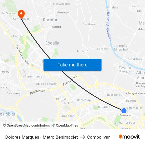 Dolores Marqués - Metro Benimaclet to Campolivar map