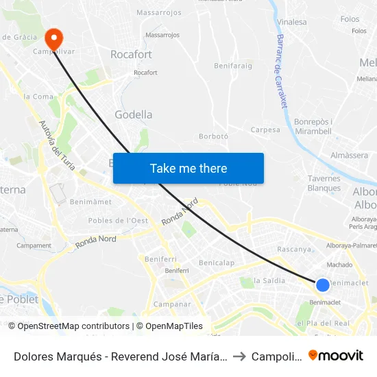 Dolores Marqués - Reverend José María Pinazo to Campolivar map
