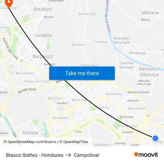 Blasco Ibáñez - Hondures to Campolivar map