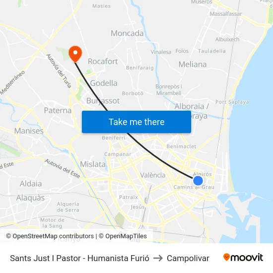 Sants Just I Pastor - Humanista Furió to Campolivar map