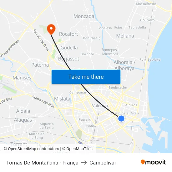 Tomás De Montañana - França to Campolivar map