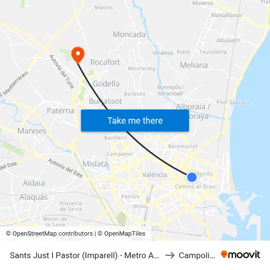 Sants Just I Pastor (Imparell) - Metro Amistat to Campolivar map