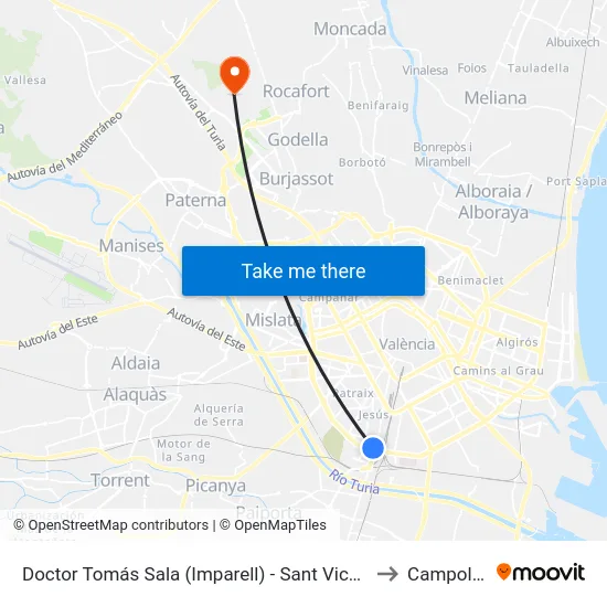 Doctor Tomás Sala (Imparell) - Sant Vicent Màrtir to Campolivar map