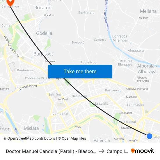 Doctor Manuel Candela (Parell) - Blasco Ibáñez to Campolivar map