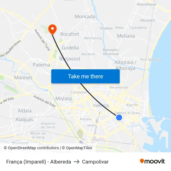 França (Imparell) - Albereda to Campolivar map