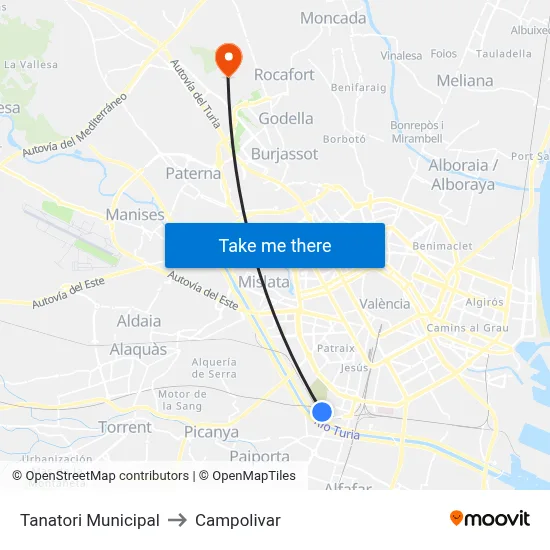 Tanatori Municipal to Campolivar map