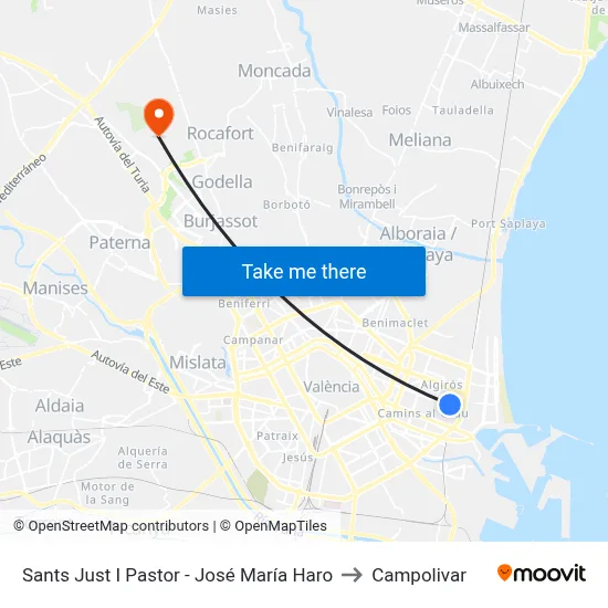Sants Just I Pastor - José María Haro to Campolivar map