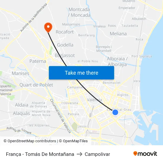 França - Tomás De Montañana to Campolivar map