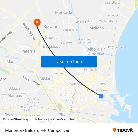 Menorca - Balears to Campolivar map