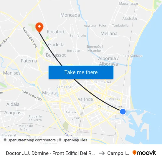 Doctor J.J. Dòmine - Front Edifici Del Rellotge to Campolivar map