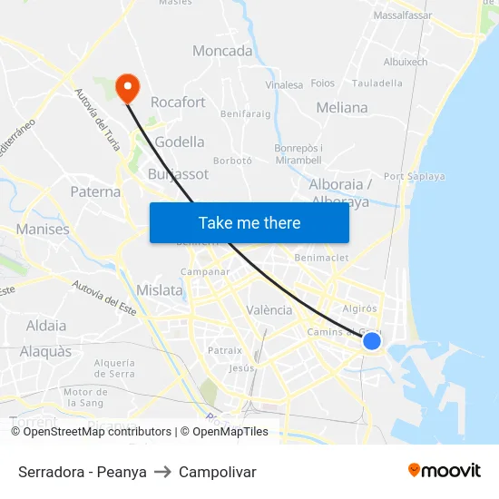Serradora - Peanya to Campolivar map