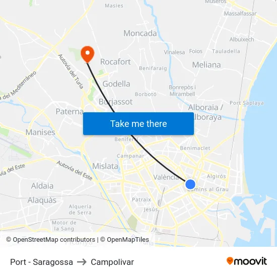 Port - Saragossa to Campolivar map