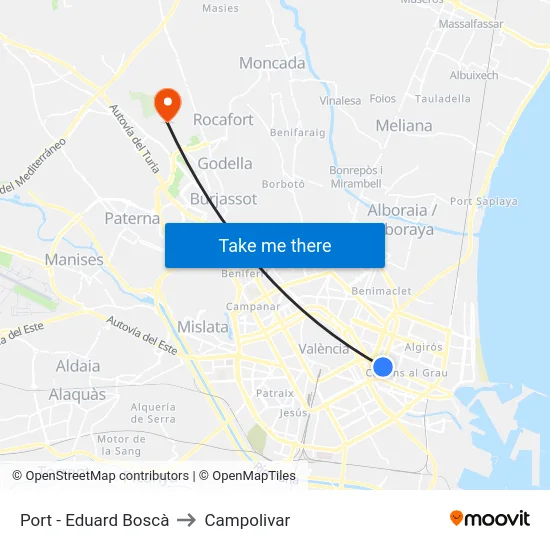 Port - Eduard Boscà to Campolivar map